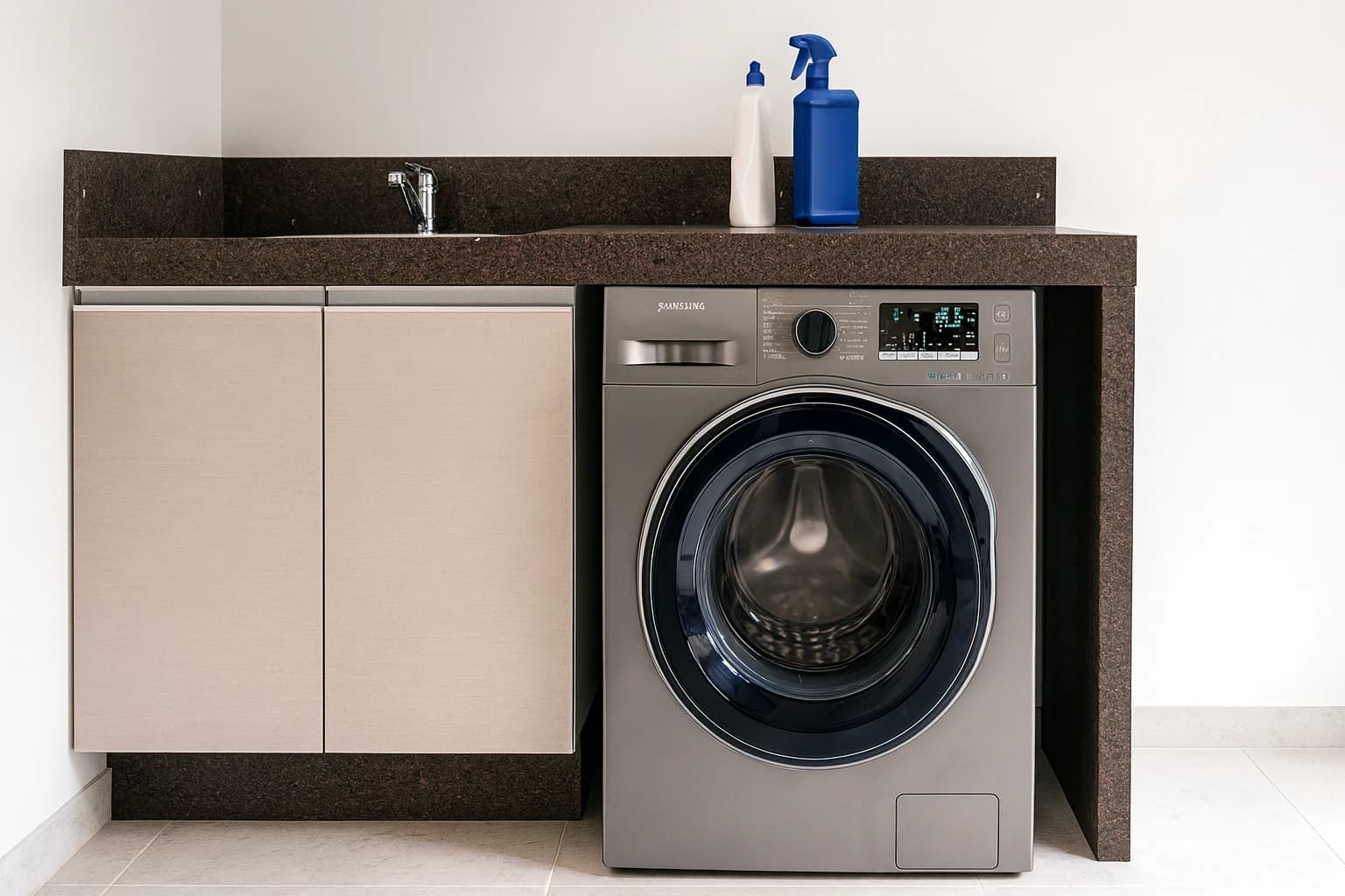 Lavanderia planejada minimalista – eficiência e elegância em um só módulo